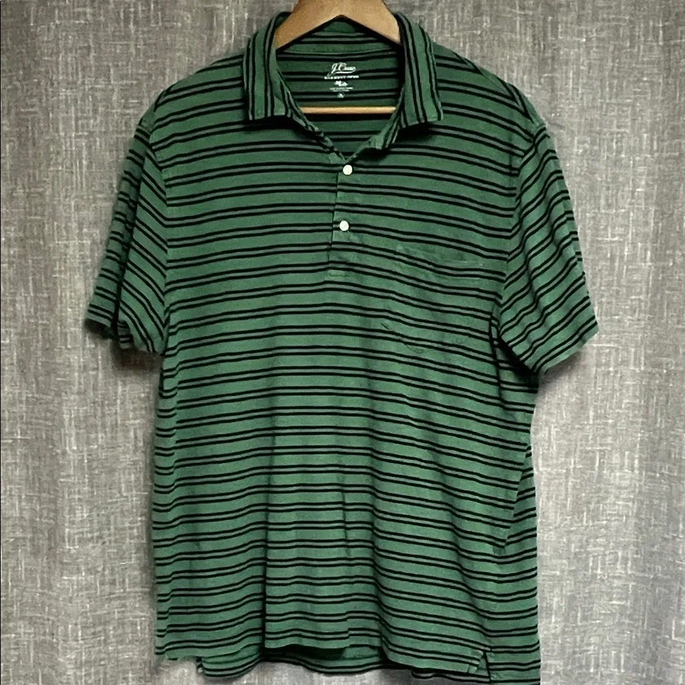 Preppy‎ J. Crew Green Striped Polo Shirt Men's Size XL Short Sleeve Classic